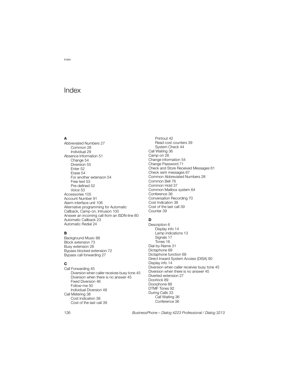 Index | Sony Ericsson Dialog 4223 User Manual | Page 126 / 132