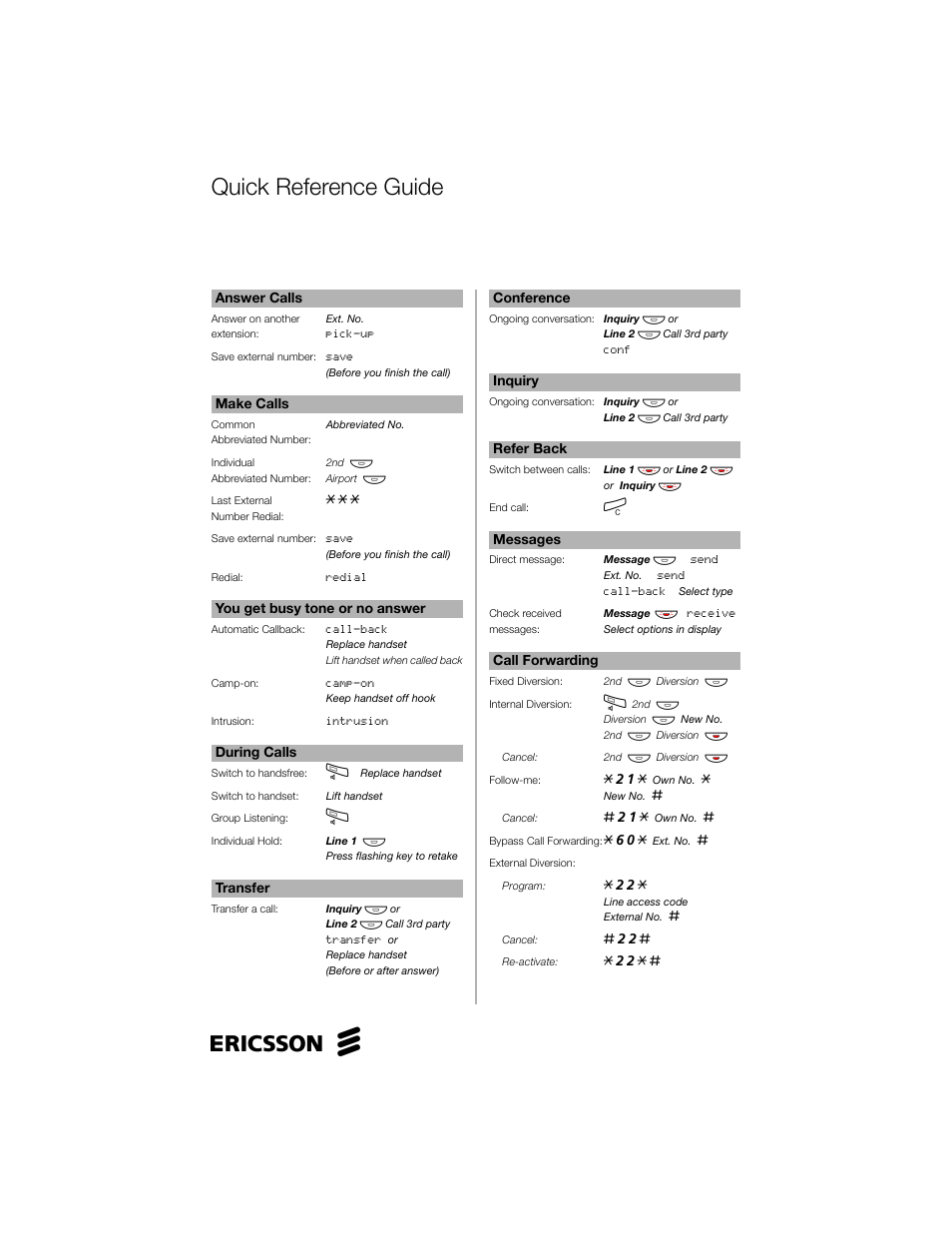 Quick reference guide | Sony Ericsson Dialog 4223 User Manual | Page 131 / 132