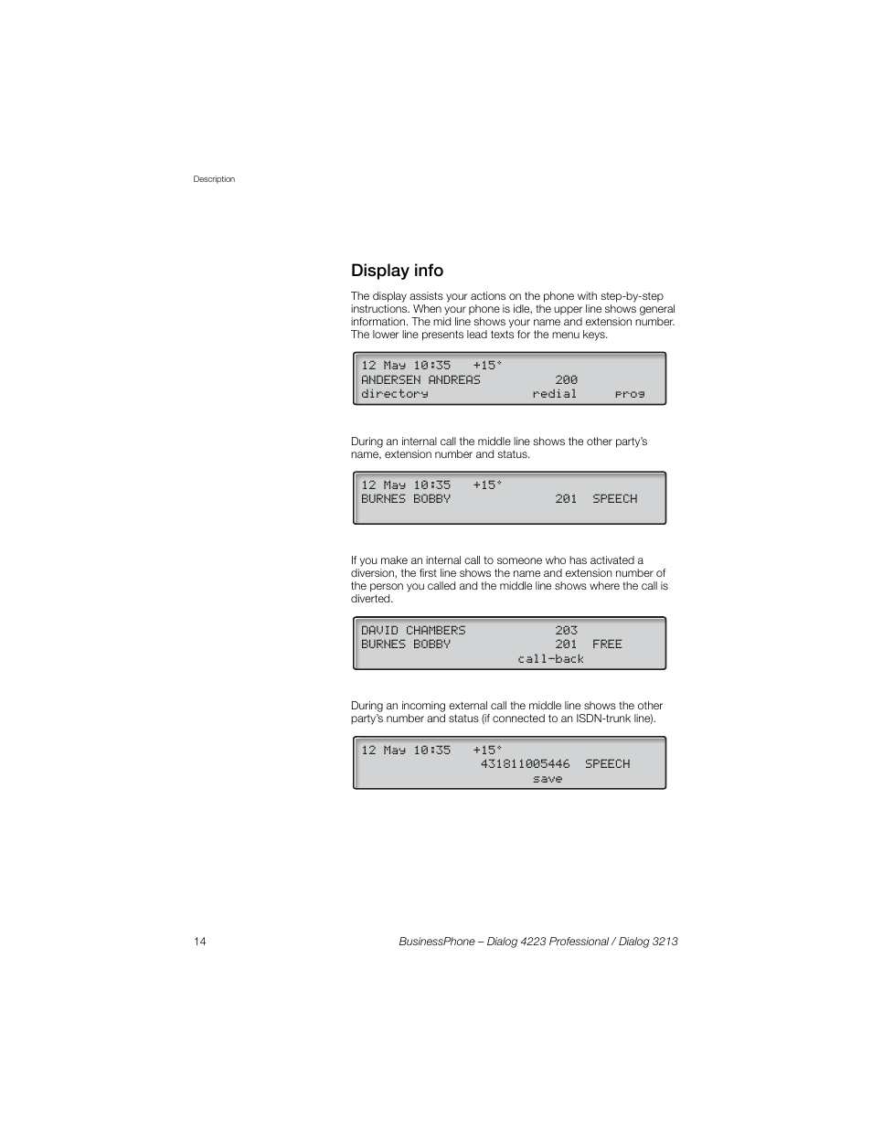 Display info, Section | Sony Ericsson Dialog 4223 User Manual | Page 14 / 132