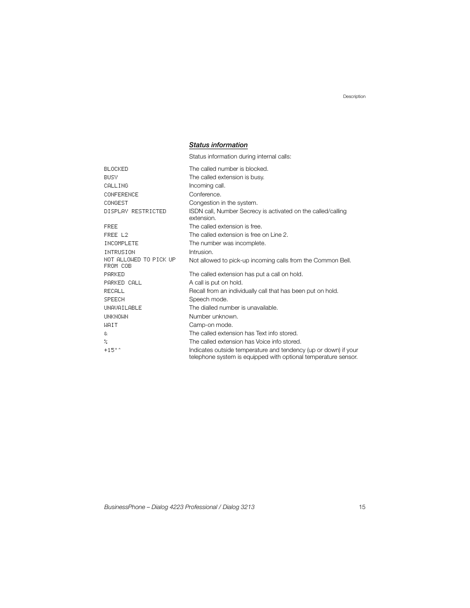 Status information | Sony Ericsson Dialog 4223 User Manual | Page 15 / 132