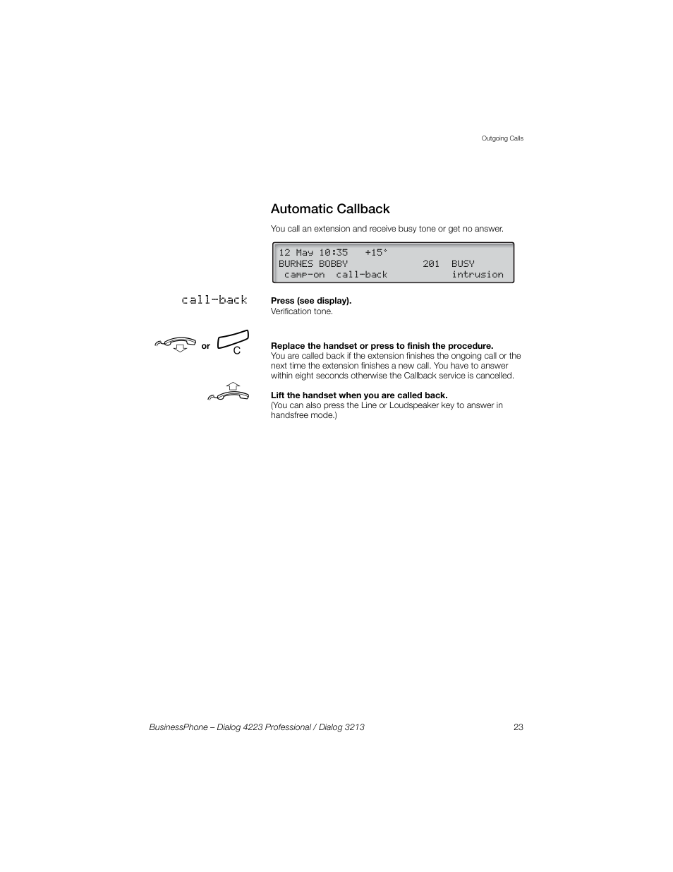 Automatic callback | Sony Ericsson Dialog 4223 User Manual | Page 23 / 132