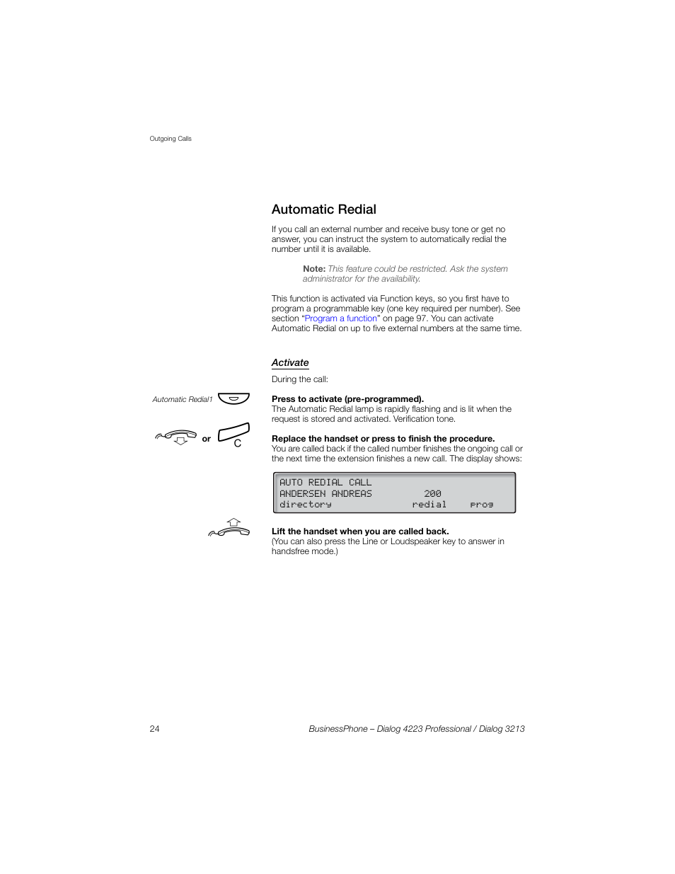 Automatic redial, Activate | Sony Ericsson Dialog 4223 User Manual | Page 24 / 132