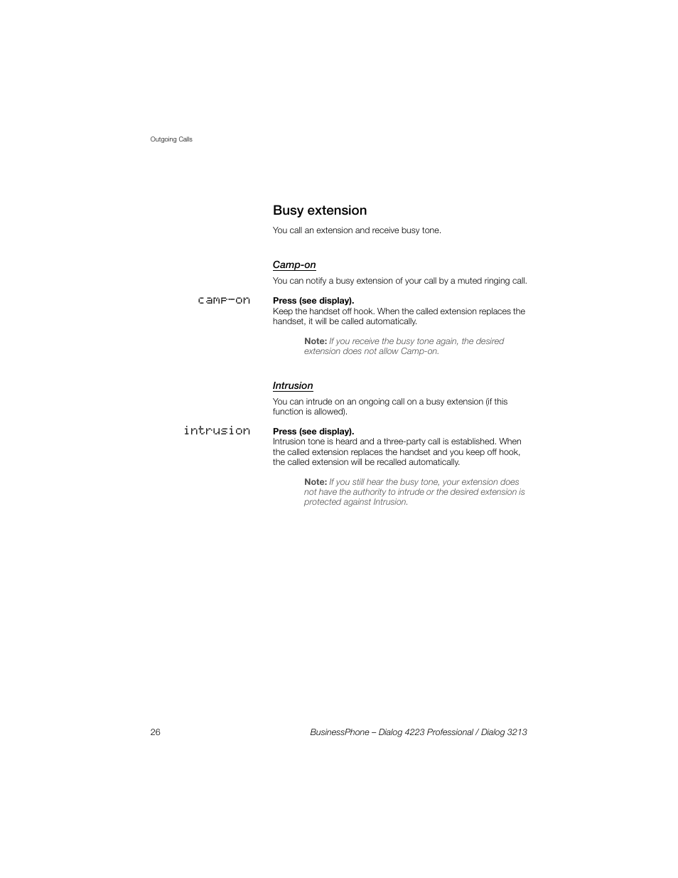 Busy extension, Camp-on, Intrusion | Sony Ericsson Dialog 4223 User Manual | Page 26 / 132