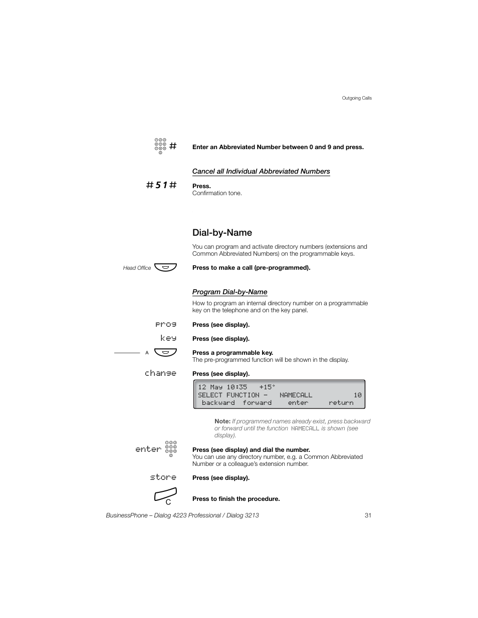 Cancel all individual abbreviated numbers, Dial-by-name, Program dial-by-name | Sony Ericsson Dialog 4223 User Manual | Page 31 / 132