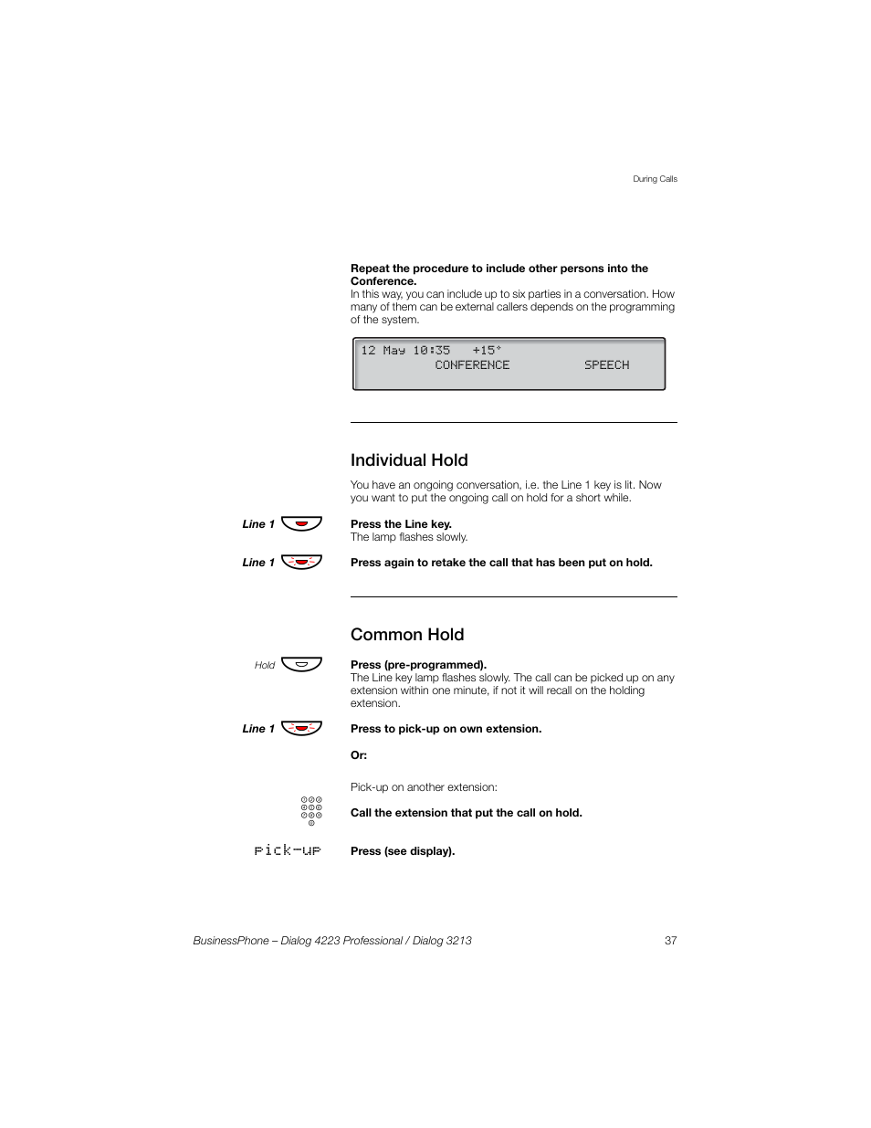 Individual hold, Common hold | Sony Ericsson Dialog 4223 User Manual | Page 37 / 132