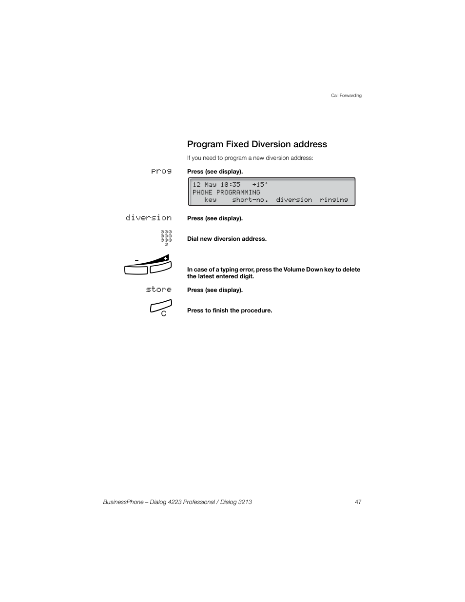 Program fixed diversion address | Sony Ericsson Dialog 4223 User Manual | Page 47 / 132