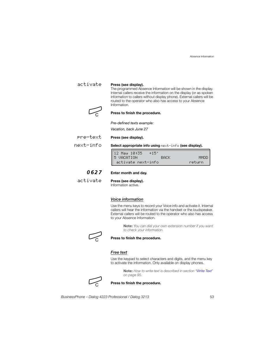 Voice information, Free text | Sony Ericsson Dialog 4223 User Manual | Page 53 / 132