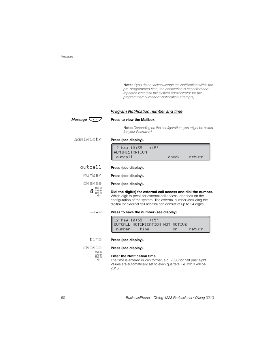 Program notification number and time | Sony Ericsson Dialog 4223 User Manual | Page 60 / 132