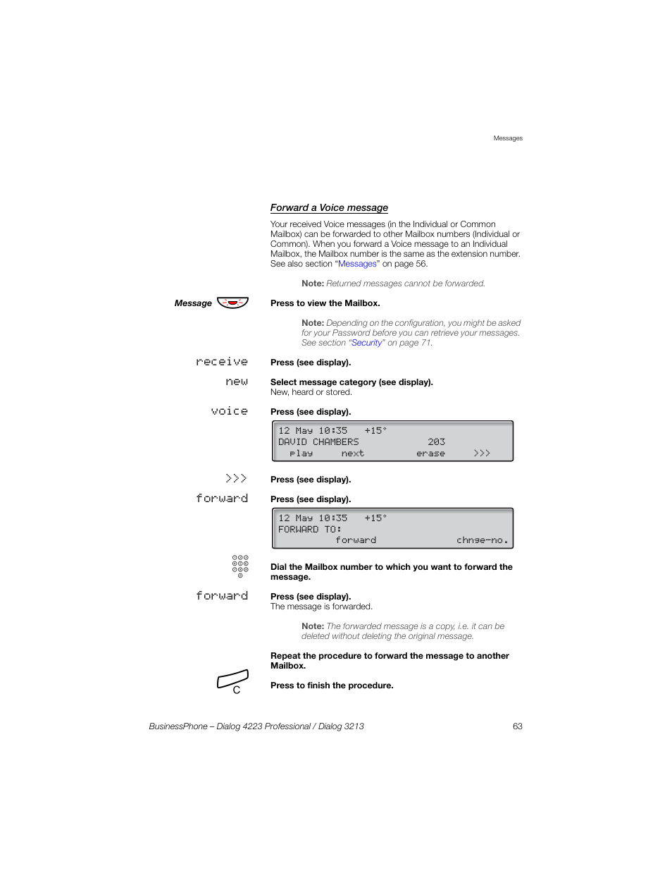 Forward a voice message | Sony Ericsson Dialog 4223 User Manual | Page 63 / 132