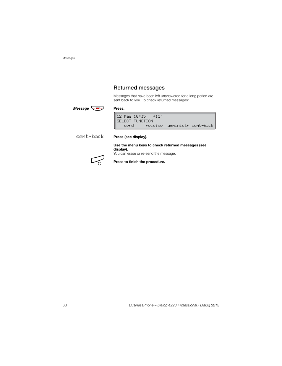 Returned messages | Sony Ericsson Dialog 4223 User Manual | Page 68 / 132