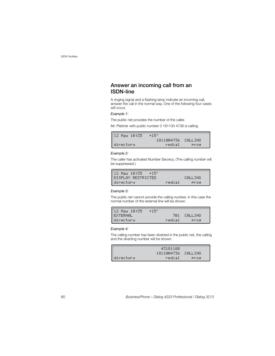 Answer an incoming call from an isdn-line | Sony Ericsson Dialog 4223 User Manual | Page 80 / 132