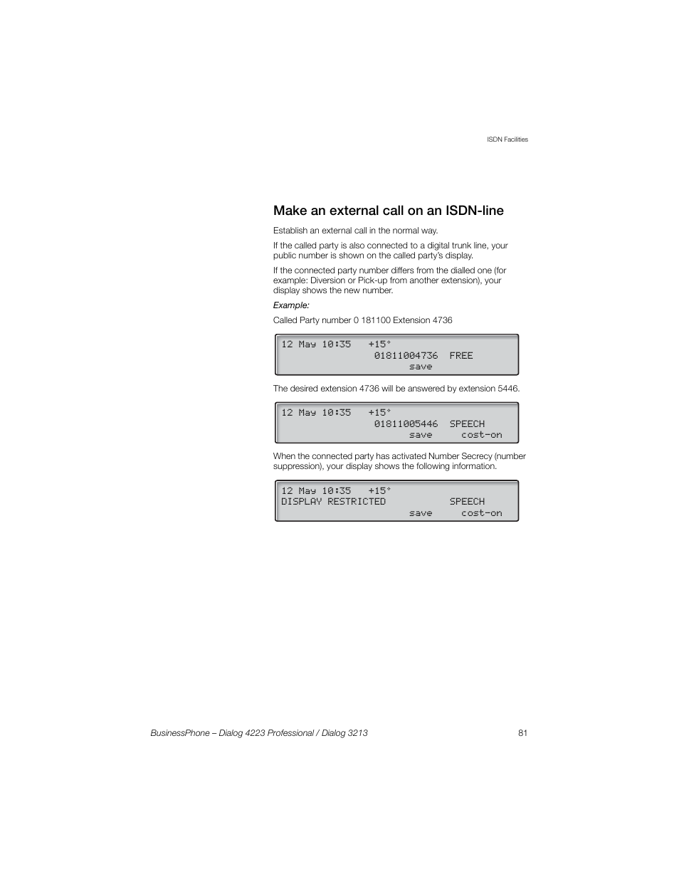 Make an external call on an isdn-line | Sony Ericsson Dialog 4223 User Manual | Page 81 / 132