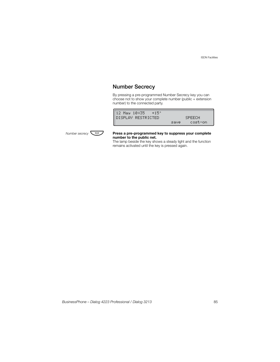 Number secrecy | Sony Ericsson Dialog 4223 User Manual | Page 85 / 132