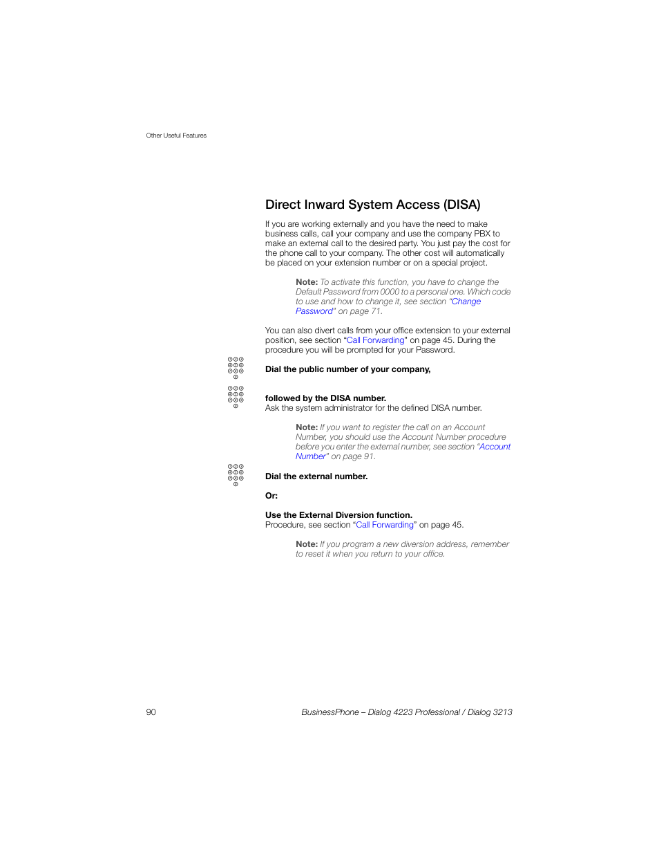 Direct inward system access (disa) | Sony Ericsson Dialog 4223 User Manual | Page 90 / 132