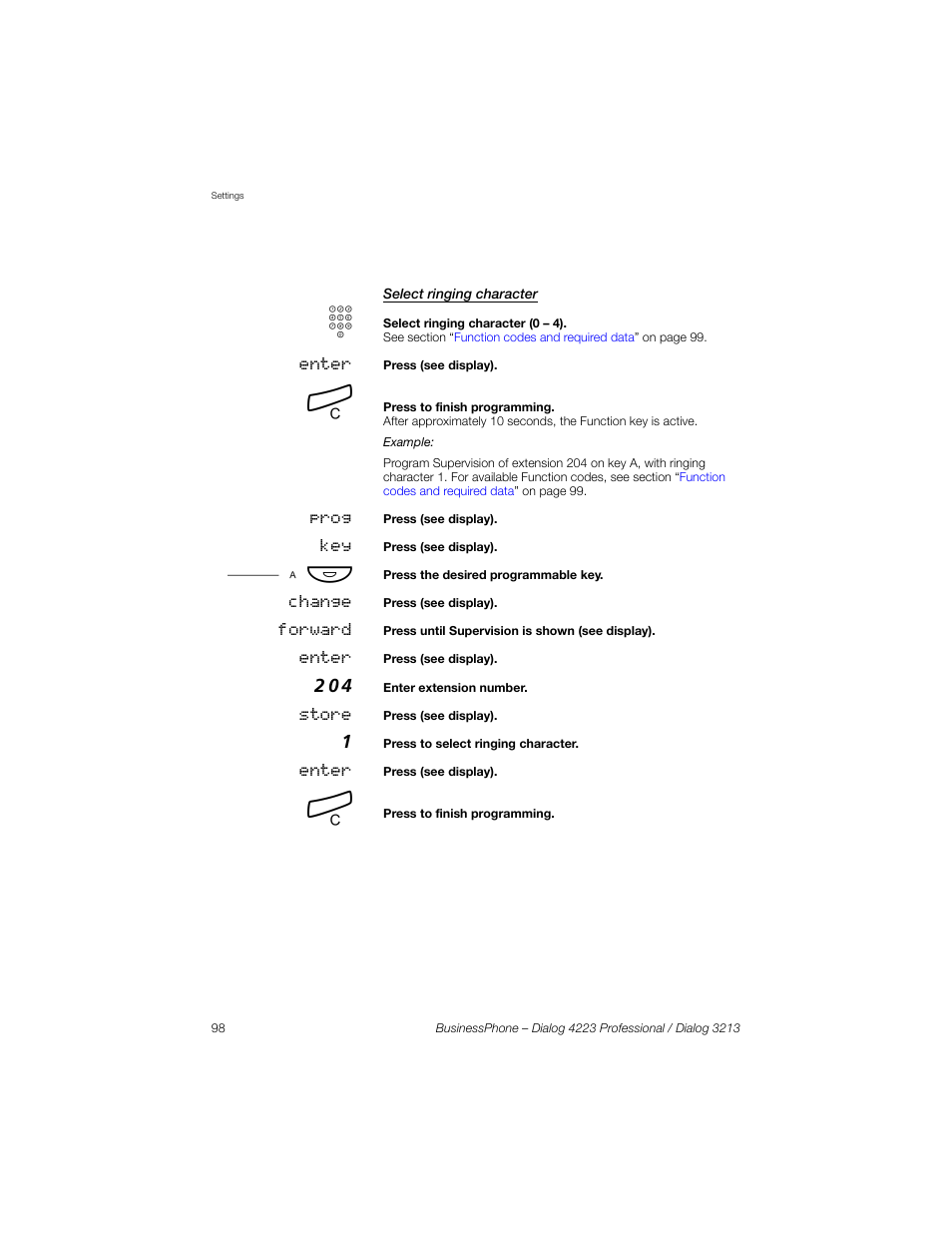 Select ringing character | Sony Ericsson Dialog 4223 User Manual | Page 98 / 132