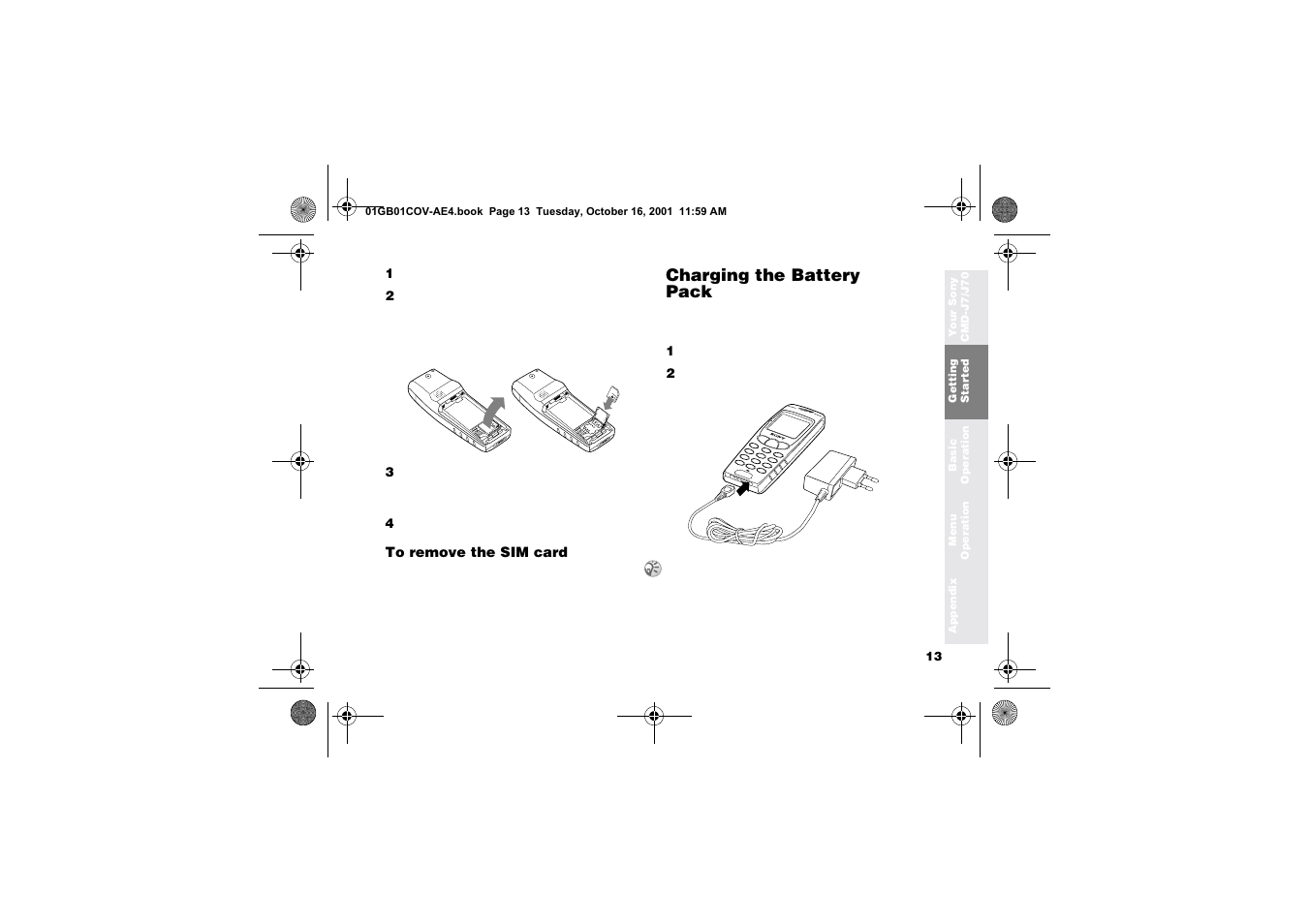 Charging the battery pack | Sony Ericsson CMD-J7 User Manual | Page 13 / 68