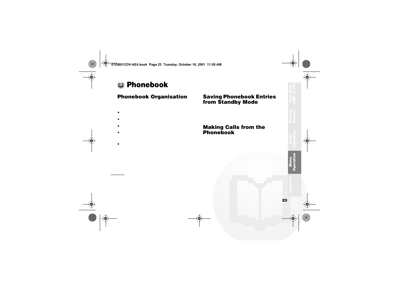 Phonebook | Sony Ericsson CMD-J7 User Manual | Page 23 / 68