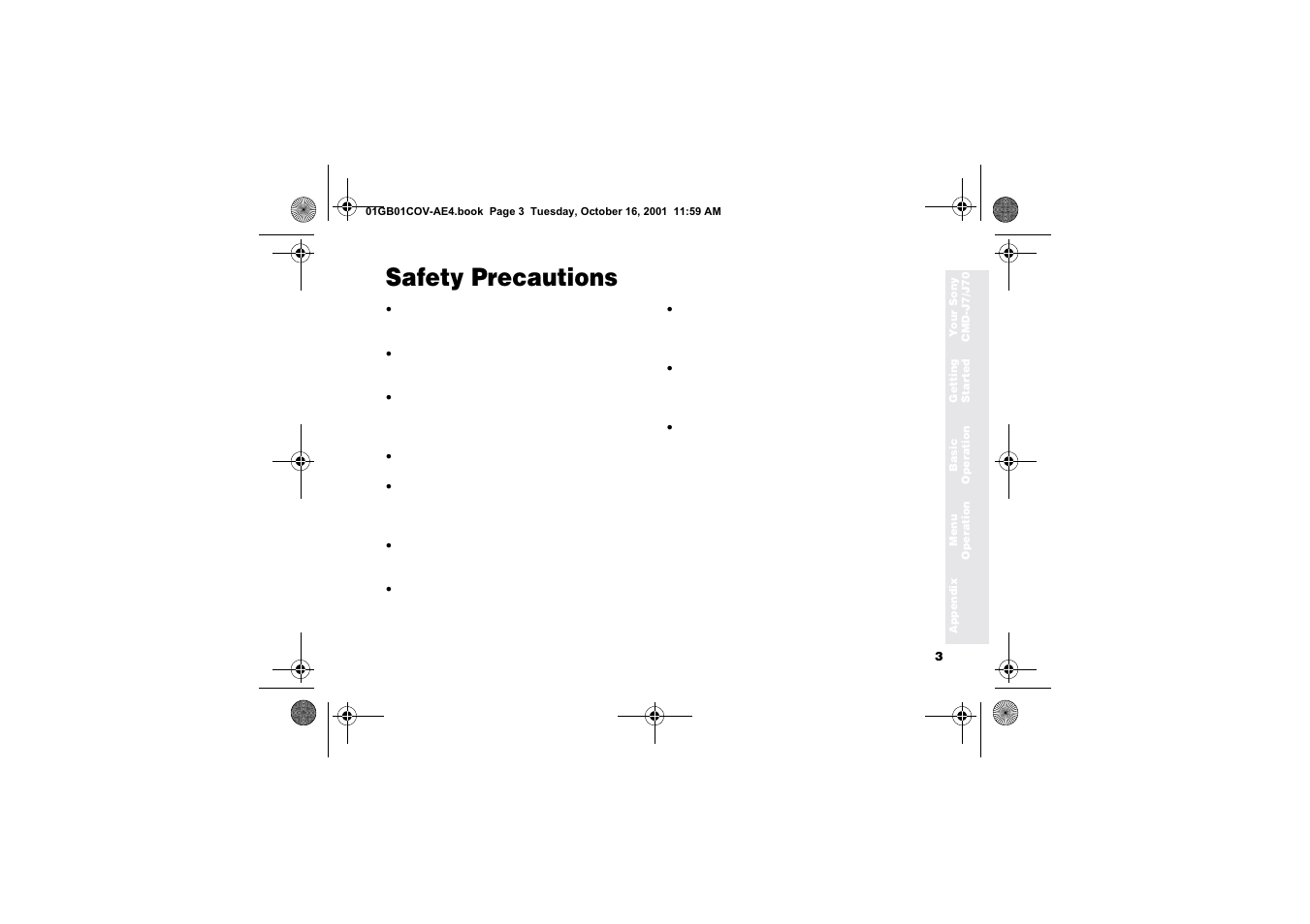 Safety precautions | Sony Ericsson CMD-J7 User Manual | Page 3 / 68