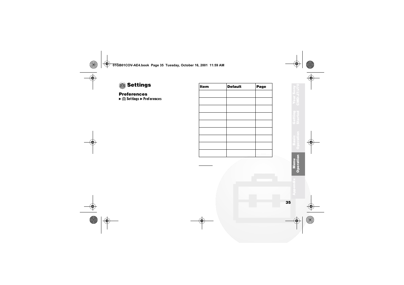 Settings | Sony Ericsson CMD-J7 User Manual | Page 35 / 68
