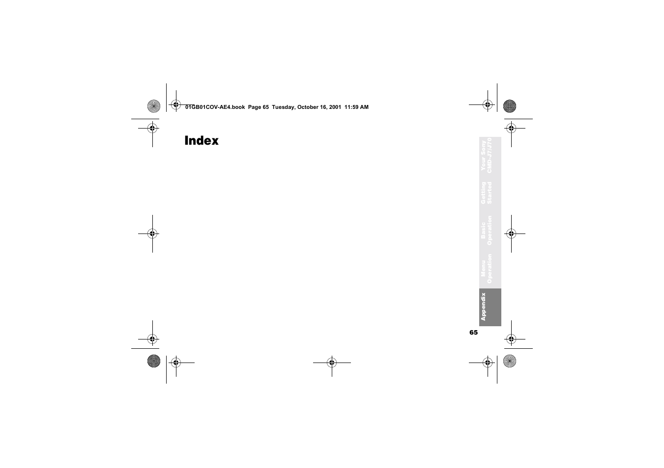 Index | Sony Ericsson CMD-J7 User Manual | Page 65 / 68