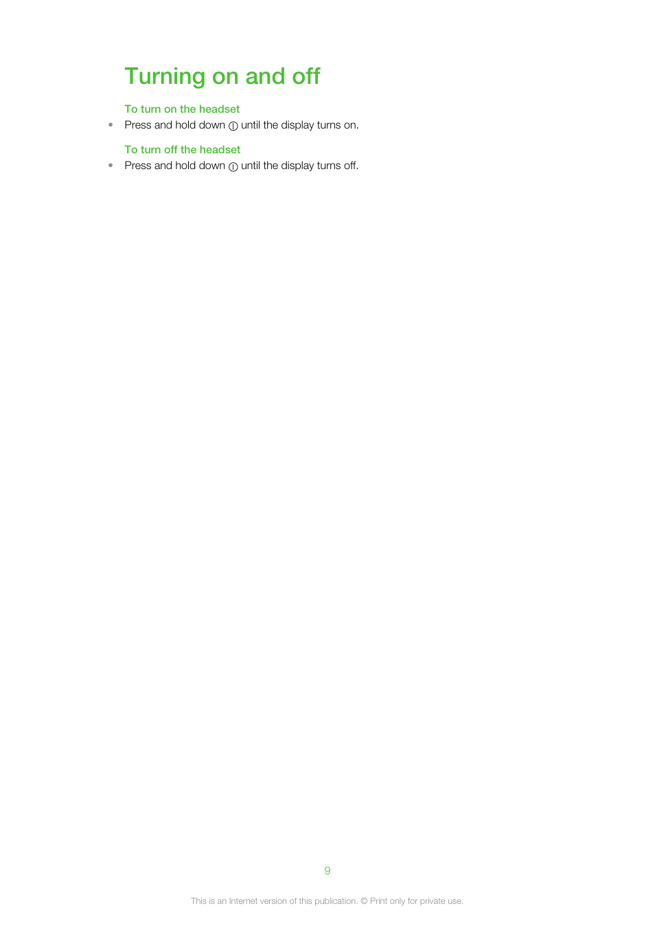 Turning on and off | Sony Ericsson MW600 User Manual | Page 9 / 20