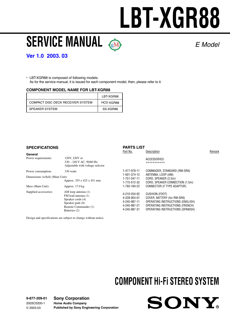 Sony Ericsson LBT-XGR88 User Manual | 1 page