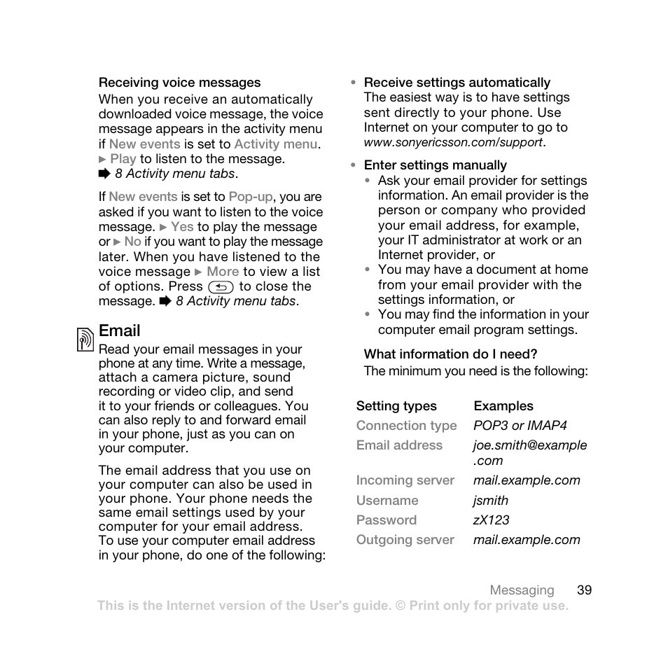 Email | Sony Ericsson K550 User Manual | Page 39 / 97