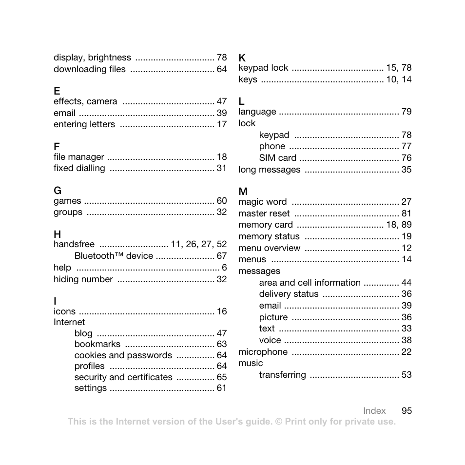 Sony Ericsson K550 User Manual | Page 95 / 97