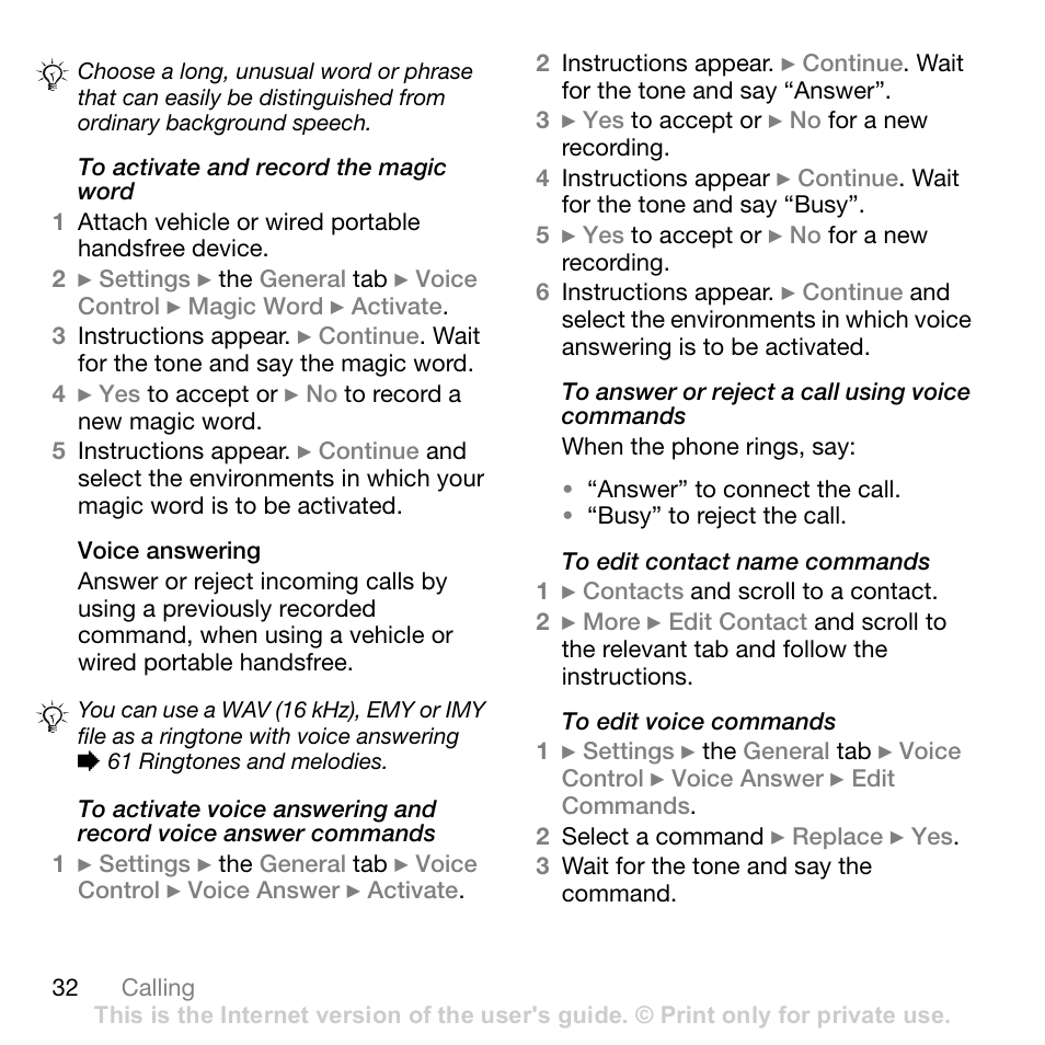 Voice answering | Sony Ericsson Z710c User Manual | Page 32 / 99