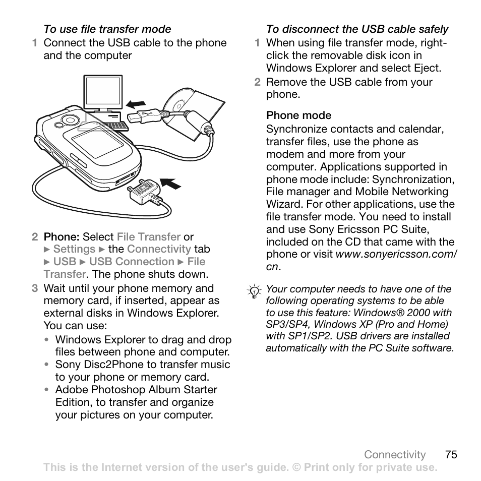 Phone mode | Sony Ericsson Z710c User Manual | Page 75 / 99