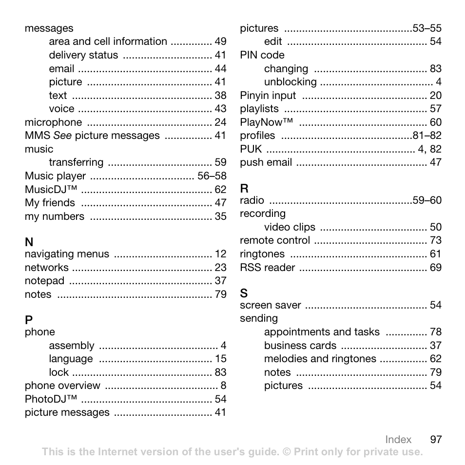 Sony Ericsson Z710c User Manual | Page 97 / 99