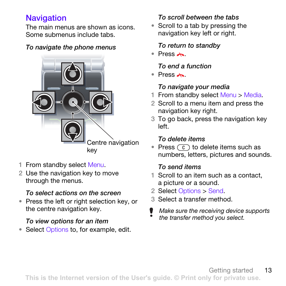 Navigation | Sony Ericsson Z780i User Manual | Page 13 / 86