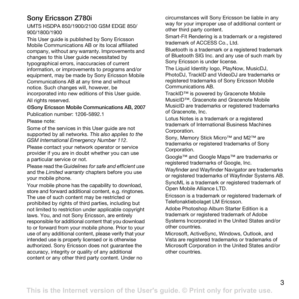 Sony Ericsson Z780i User Manual | Page 3 / 86