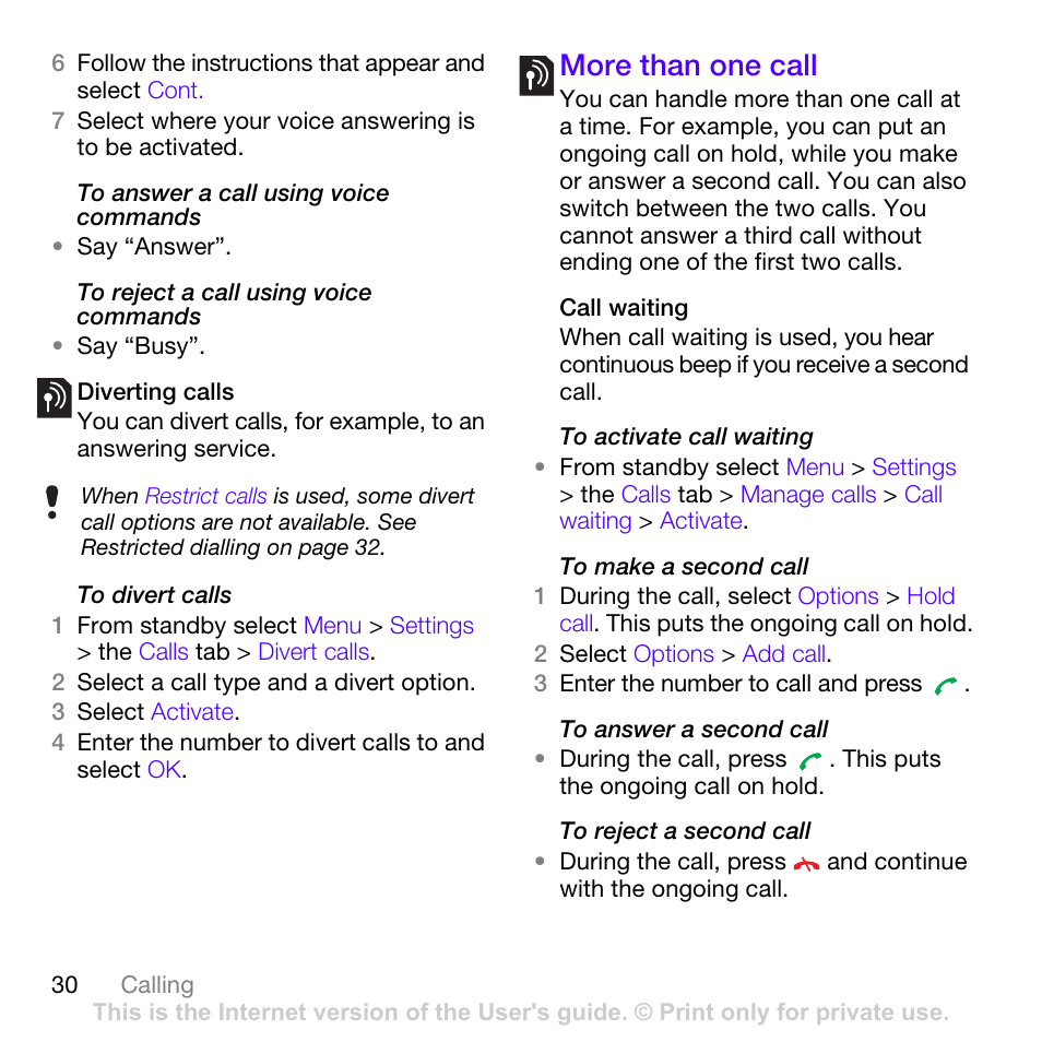 More than one call | Sony Ericsson Z780i User Manual | Page 30 / 86