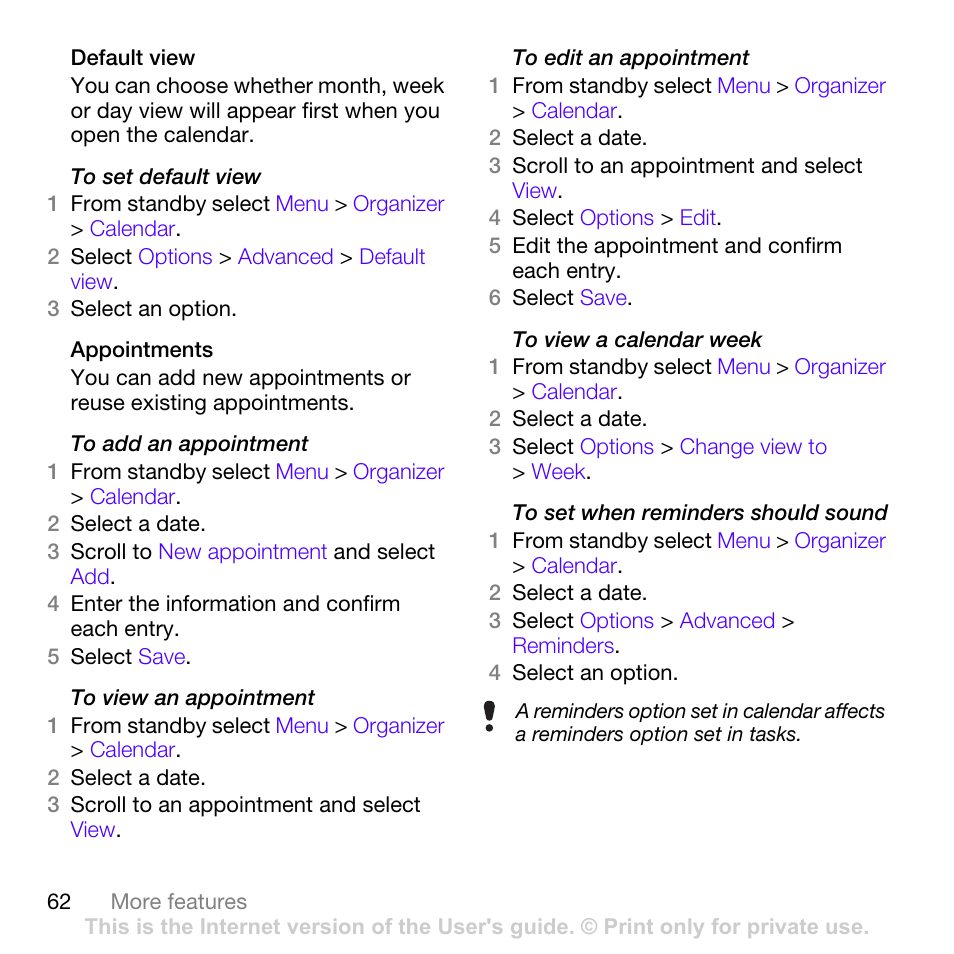 Sony Ericsson Z780i User Manual | Page 62 / 86