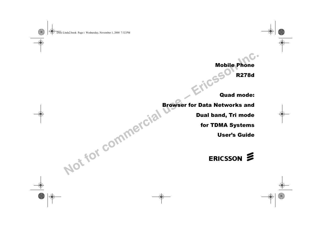 Not for commercial use – ericsson inc | Sony Ericsson R278d User Manual | Page 2 / 77