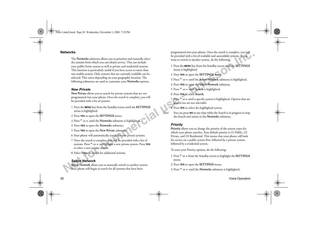 Networks, Not for commercial use – ericsson inc | Sony Ericsson R278d User Manual | Page 33 / 77