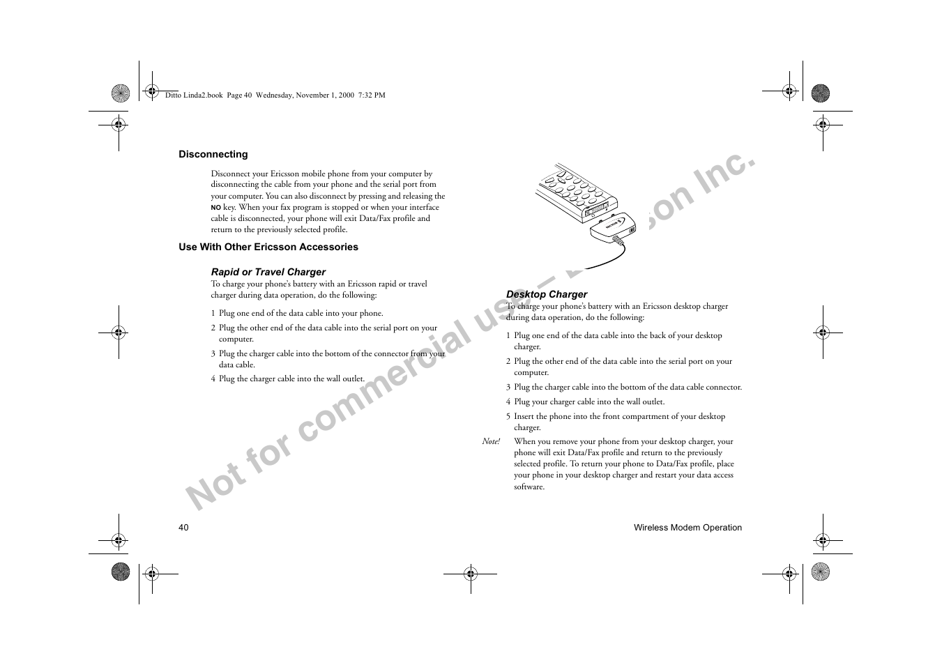 Disconnecting use with other ericsson accessories, Not for commercial use – ericsson inc | Sony Ericsson R278d User Manual | Page 47 / 77