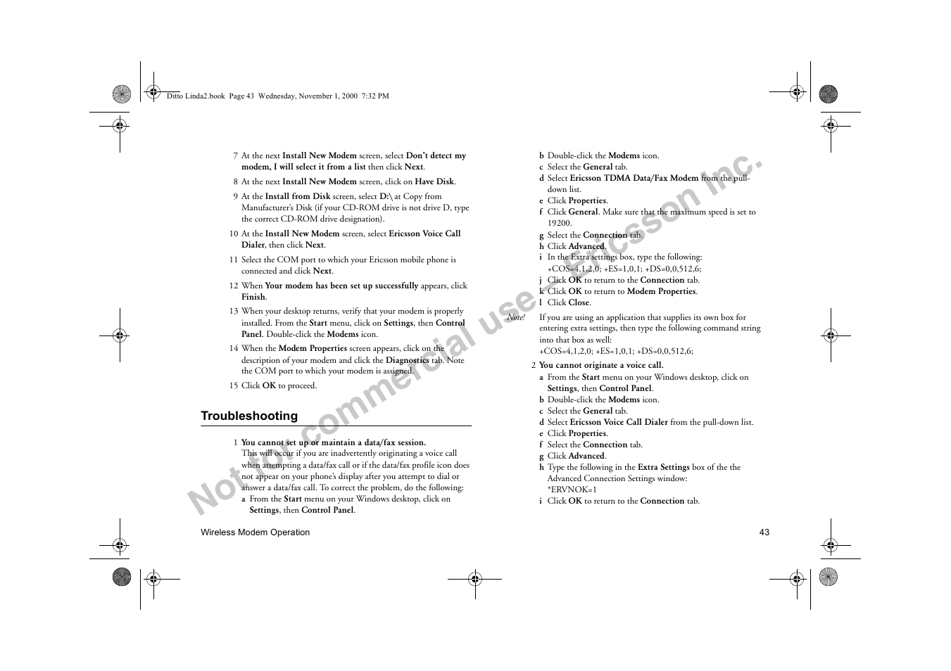 Troubleshooting, Not for commercial use – ericsson inc | Sony Ericsson R278d User Manual | Page 50 / 77