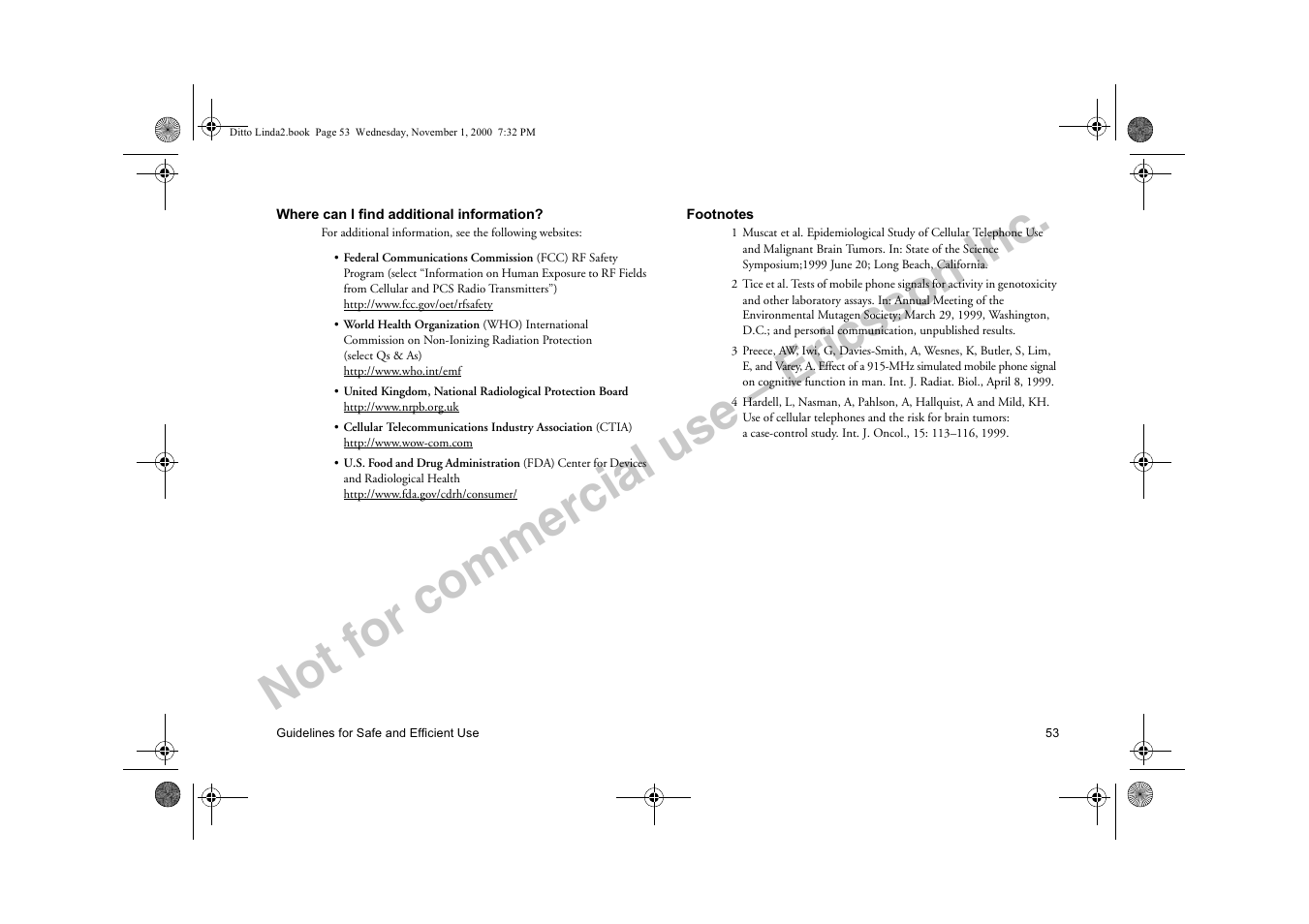 Not for commercial use – ericsson inc | Sony Ericsson R278d User Manual | Page 60 / 77