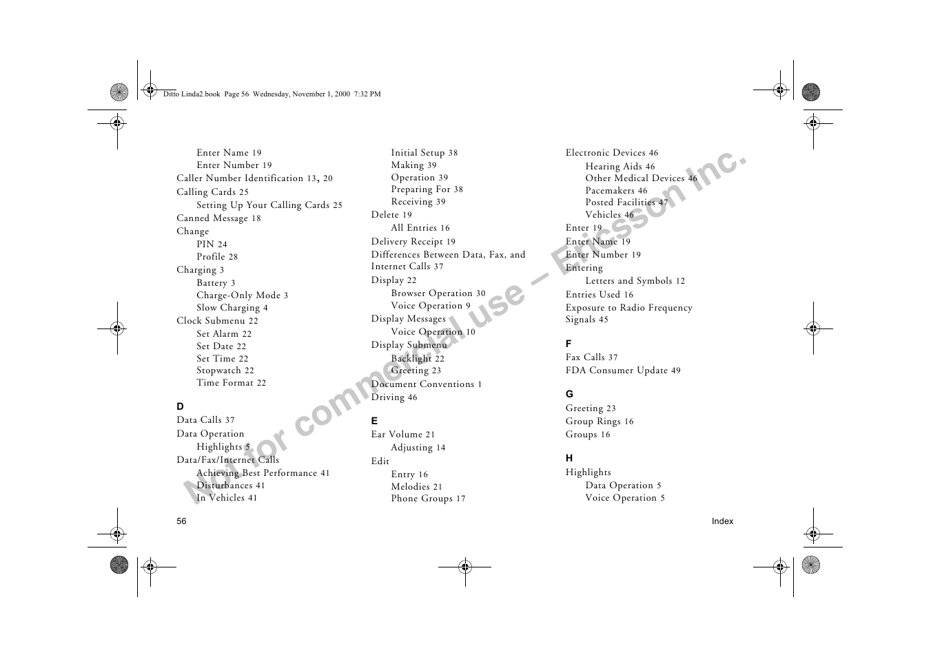 Not for commercial use – ericsson inc | Sony Ericsson R278d User Manual | Page 63 / 77