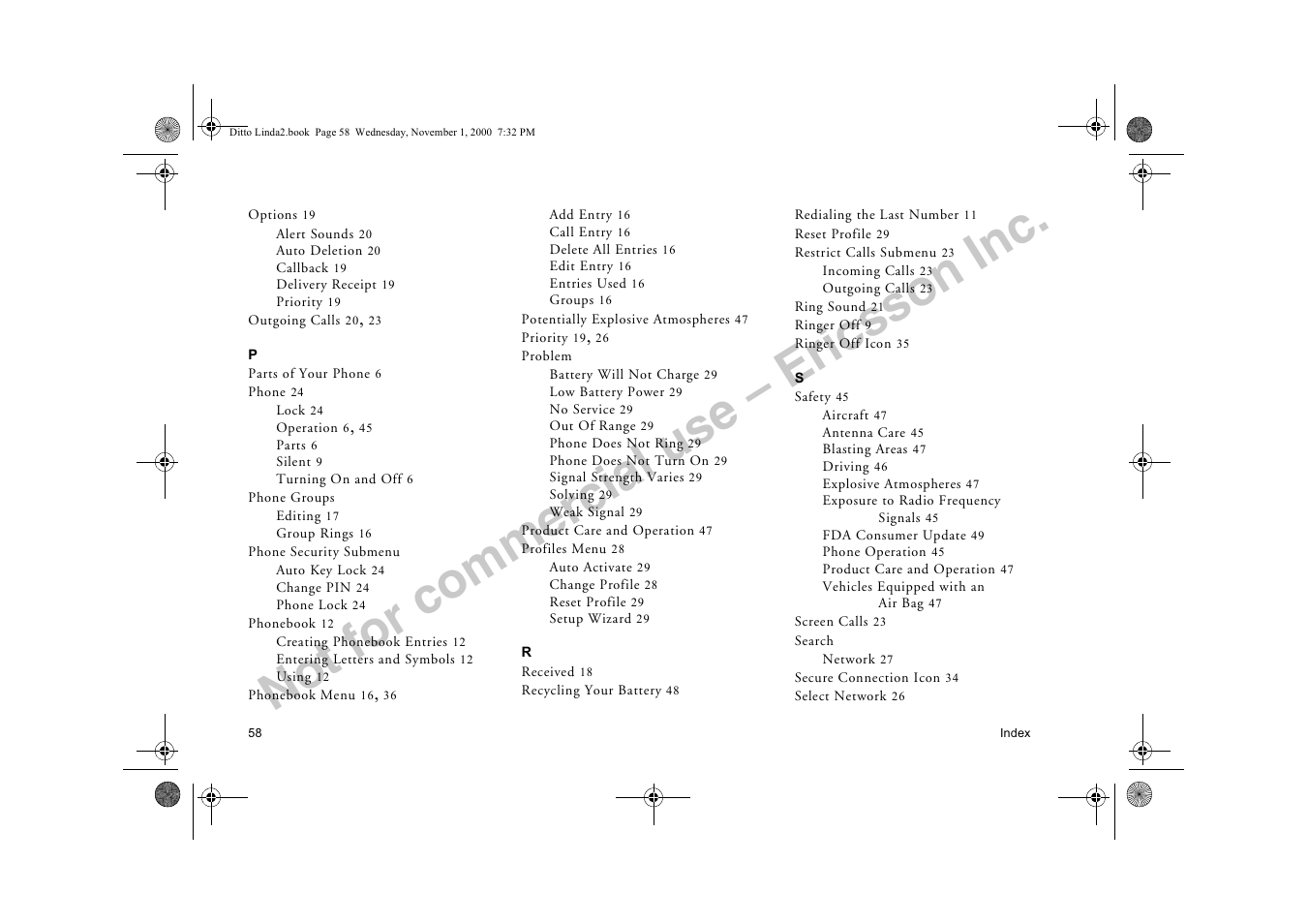 Not for commercial use – ericsson inc | Sony Ericsson R278d User Manual | Page 65 / 77