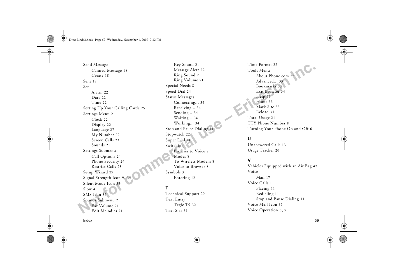 Not for commercial use – ericsson inc | Sony Ericsson R278d User Manual | Page 66 / 77