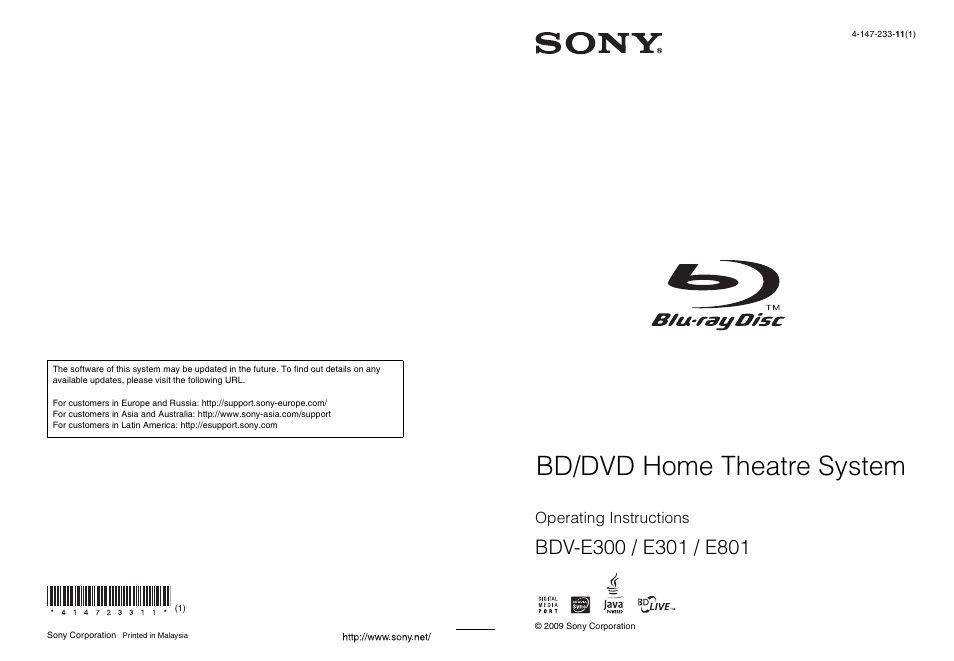 Sony Ericsson BDV-E300 User Manual | 115 pages