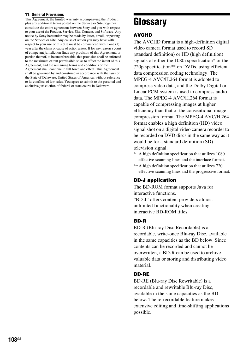 Glossary | Sony Ericsson BDV-E300 User Manual | Page 108 / 115