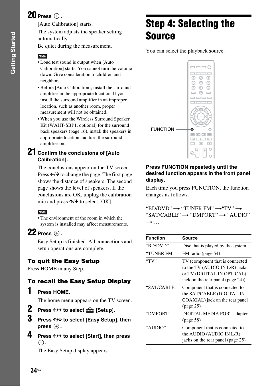 Step 4: selecting the source | Sony Ericsson BDV-E300 User Manual | Page 34 / 115