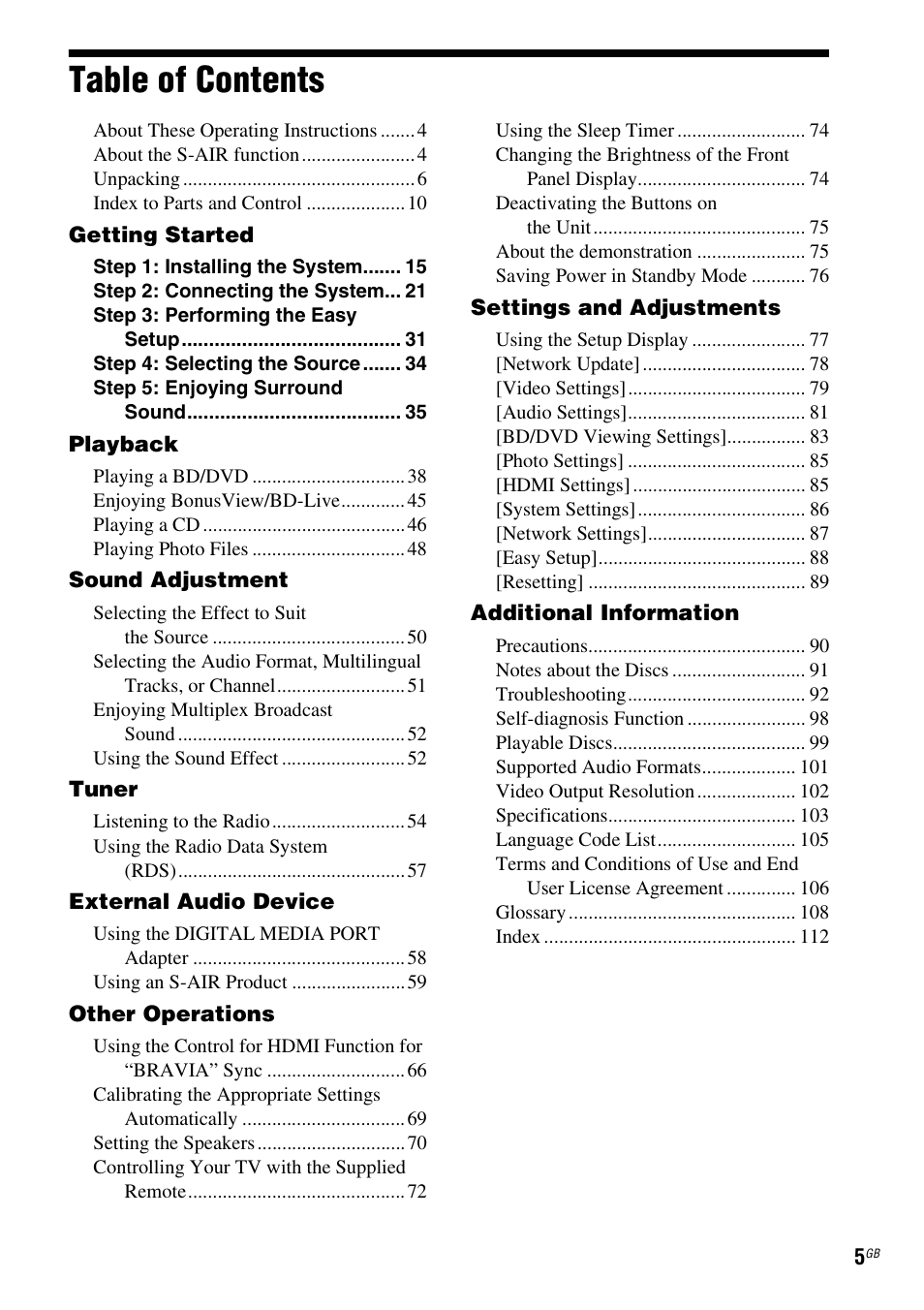 Sony Ericsson BDV-E300 User Manual | Page 5 / 115