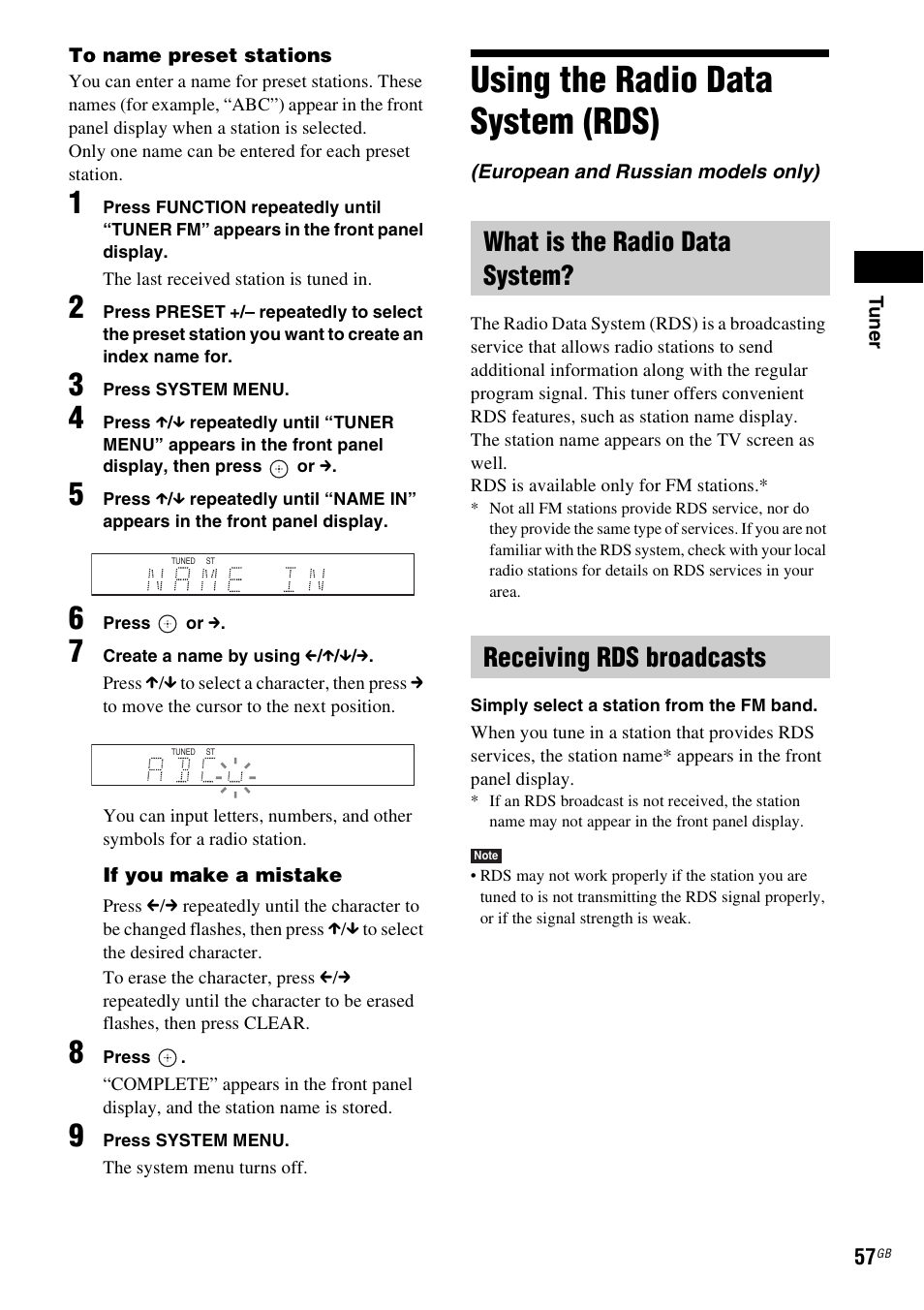 Using the radio data system (rds), What is the radio data system, Receiving rds broadcasts | Using the radio data system, Rds) | Sony Ericsson BDV-E300 User Manual | Page 57 / 115