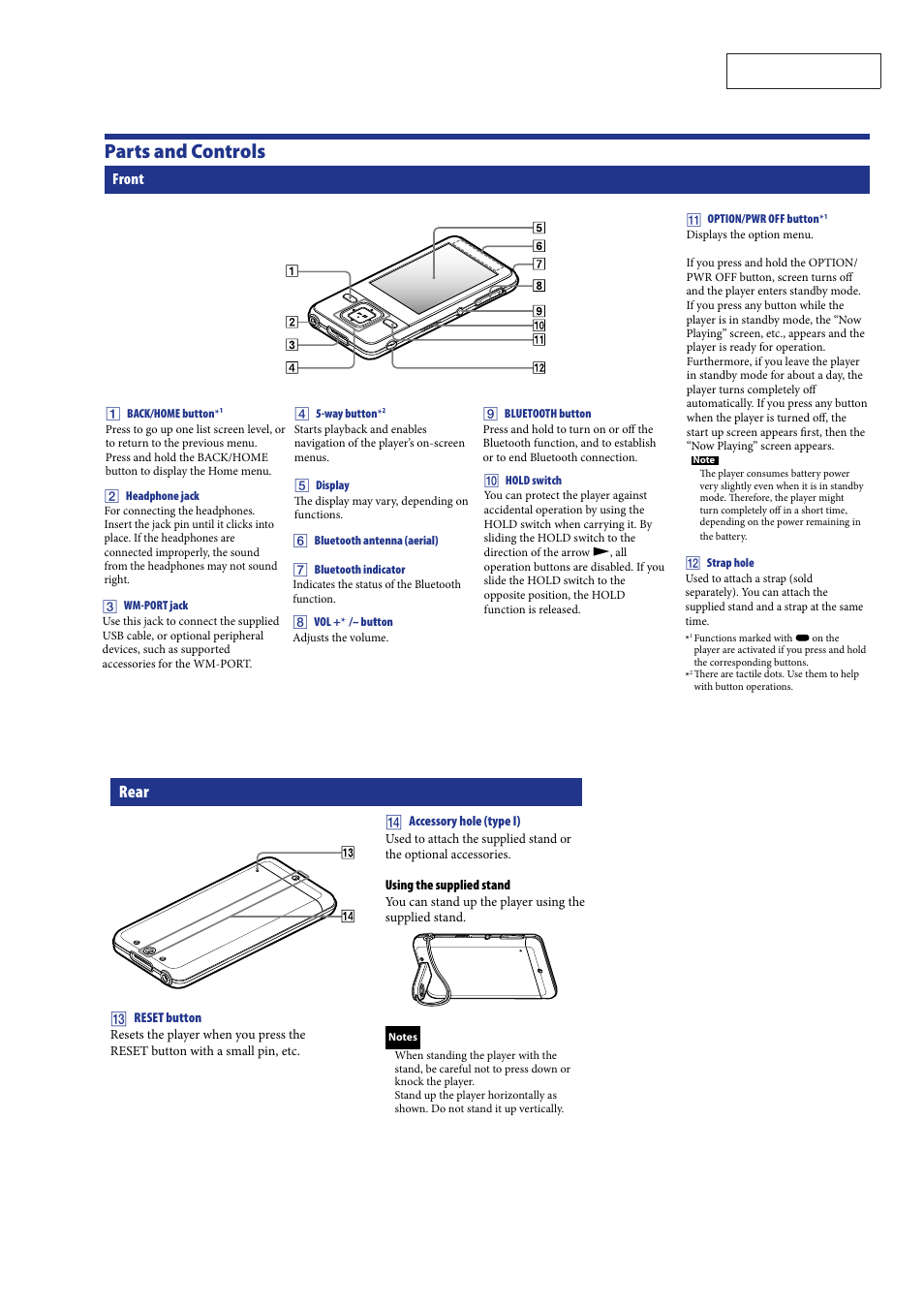 General, Parts and controls | Sony Ericsson NWZ-A826K User Manual | Page 5 / 54