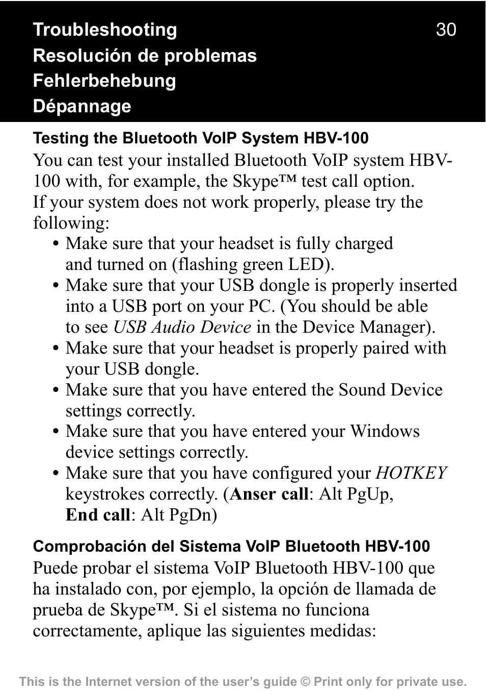 Sony Ericsson HBV-100 User Manual | Page 30 / 34